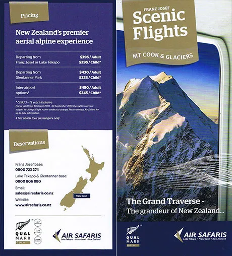 front cover of Scenic Flights Mt Cook & Glaciers (Air Safaris) brochure