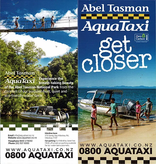 front cover of Abel Tasman Aquataxi brochure