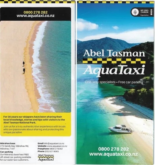 front cover of Abel Tasman Aquataxi brochure