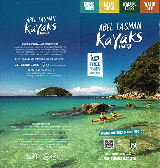 front cover of Abel Tasman Kayaks brochure
