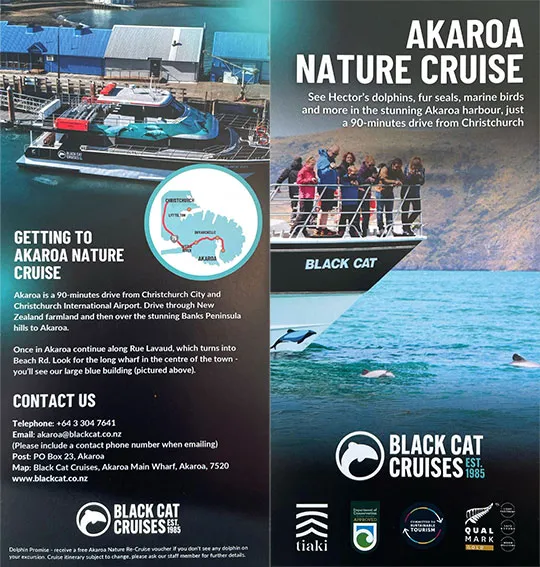 front cover of Akaroa Harbour Nature Cruises - Black Cat brochure