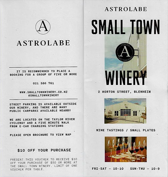 front cover of Astrolabe Small Town Winery brochure