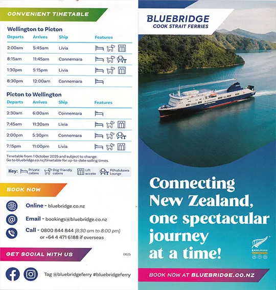 front cover of Bluebridge Cook Strait ferries brochure