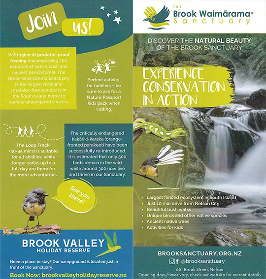 front cover of Brook Waimarama Sanctuary brochure