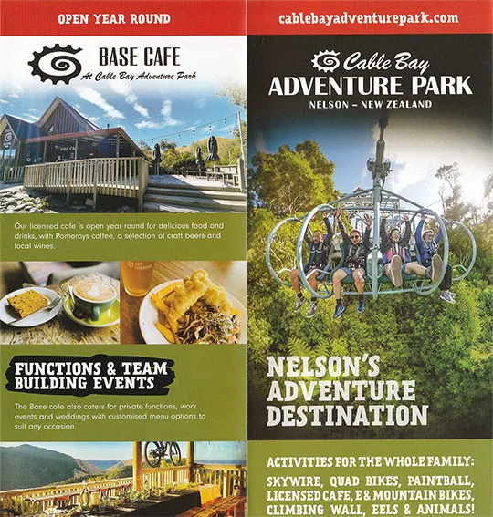 front cover of Cable Bay Adventure Park brochure