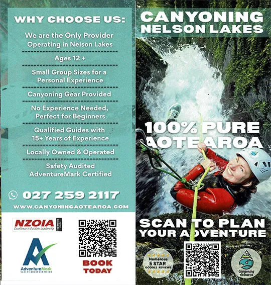 front cover of Canyoning Aotearoa brochure