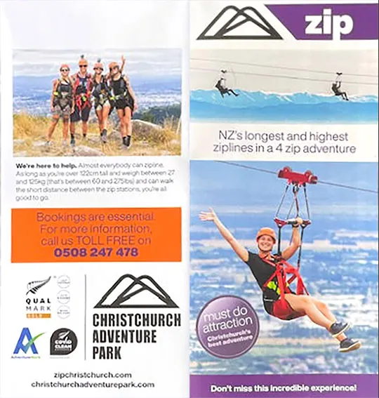 front cover of Christchurch Adventure Park: ziplines brochure