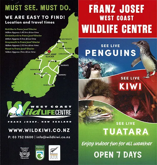 front cover of Franz Josef West Coast Wildlife Centre brochure