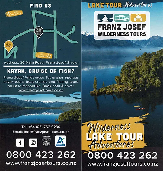 front cover of Lake Tour - Franz Josef Wilderness Tours brochure