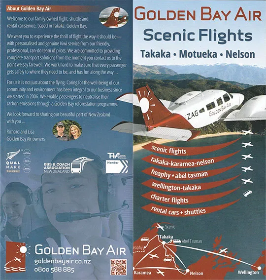 front cover of Golden Bay Air Flights brochure