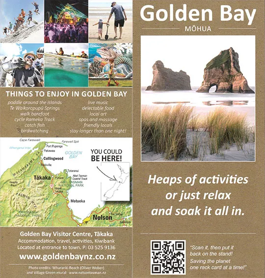 front cover of Golden Bay Mohua Visitor Guide brochure
