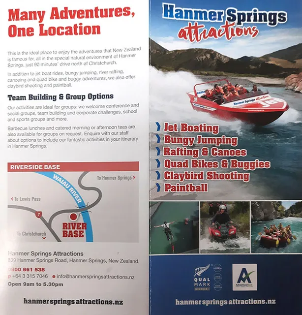 front cover of Hanmer Springs Attractions brochure