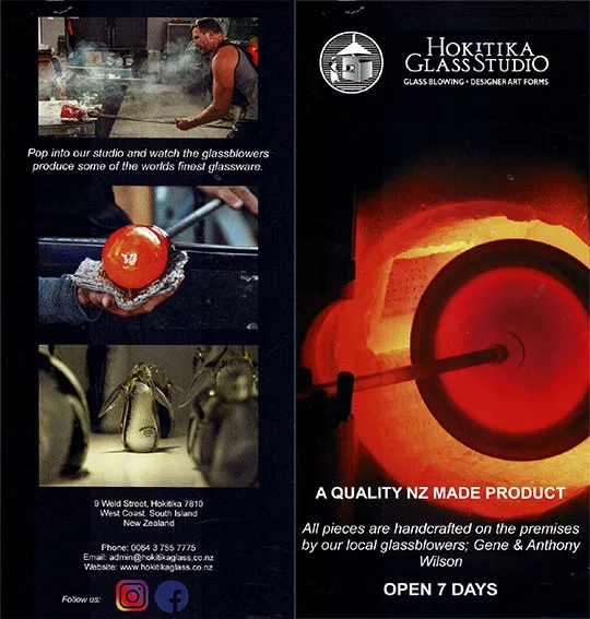 front cover of Hokitika Glass Studio brochure