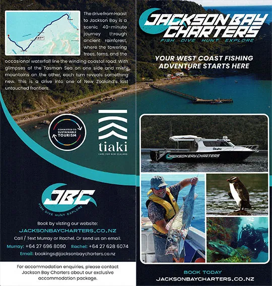 front cover of Jackson Bay Charters brochure