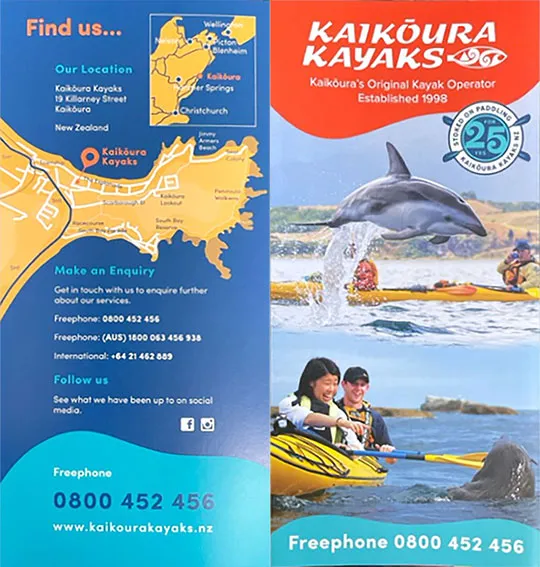front cover of Kaikoura kayaks brochure