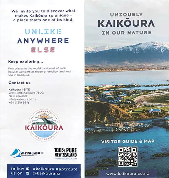 front cover of Kaikoura Visitor Guide brochure
