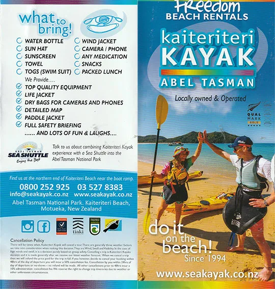 front cover of Kaiteriteri Recreational Reserve brochure