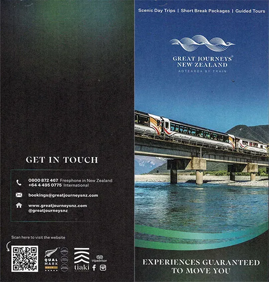 front cover of Kiwirail scenic trains and ferries brochure