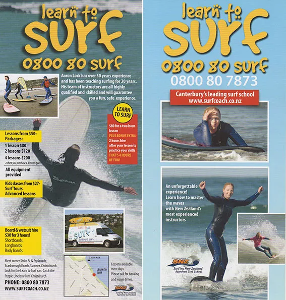 front cover of Learn to Surf brochure