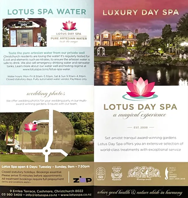 front cover of LUXURY DAY SPA brochure