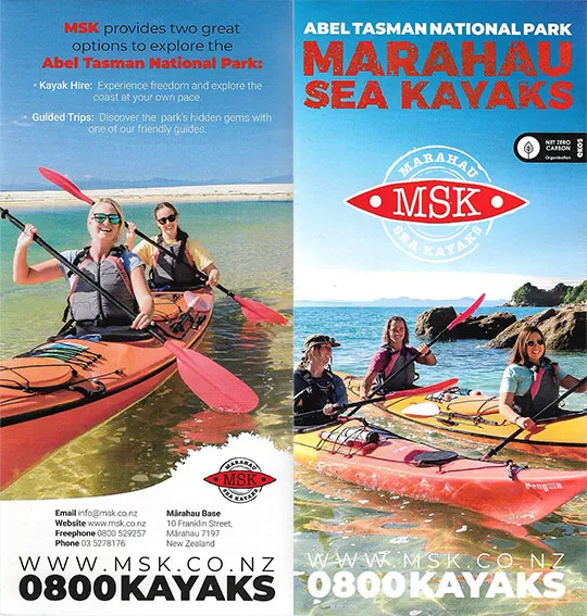 front cover of Marahau Sea Kayaks brochure