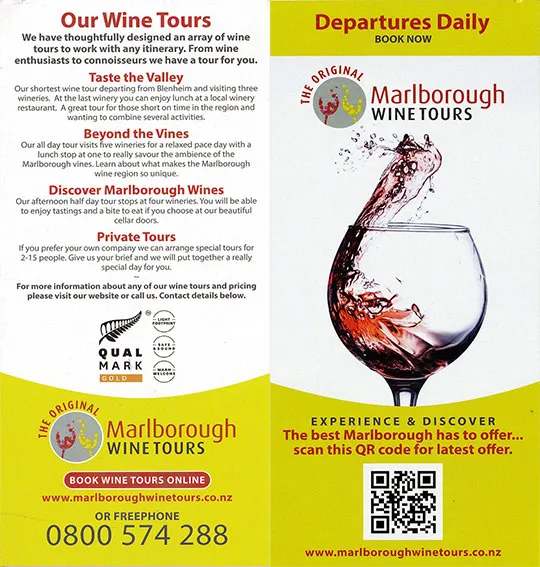front cover of Marlborough Wine Tours brochure