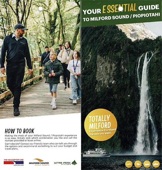front cover of Milford Sound Scenic Flights brochure