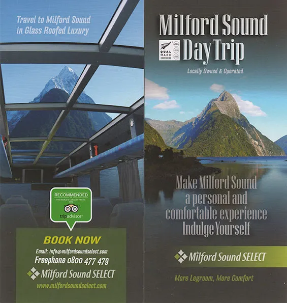 front cover of Milford Sound Select, day trip brochure