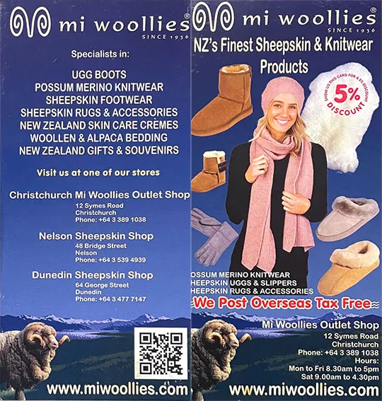 front cover of Mi Woollies - Sheepskin & footerwear factory shop brochure