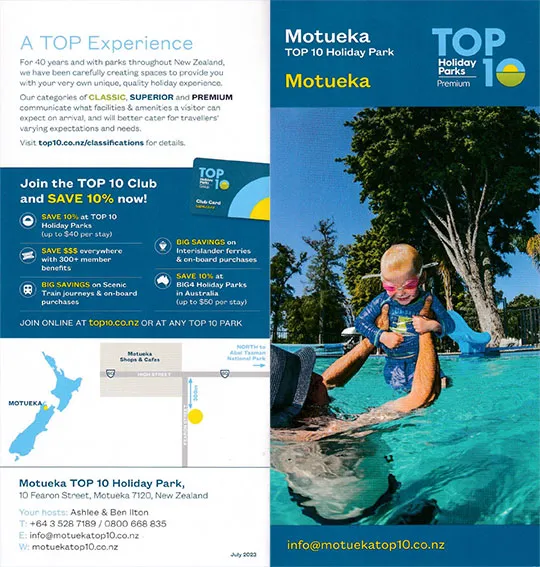 front cover of Motueka Top 10 Holiday Park brochure