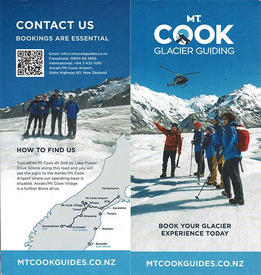 front cover of Mt. Cook Glacier Guiding brochure