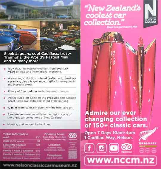 front cover of Nelson Classic Car Museum brochure