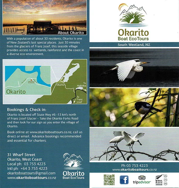 front cover of Okarito Boat lake Tours brochure