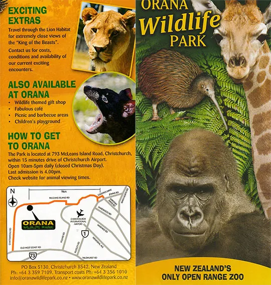 front cover of Orana Wildlife Park brochure