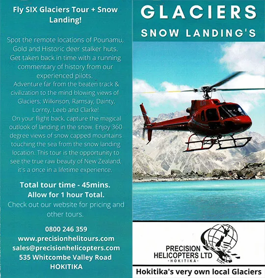 front cover of Precision Helicopters Hokitika - Glacier Tours brochure