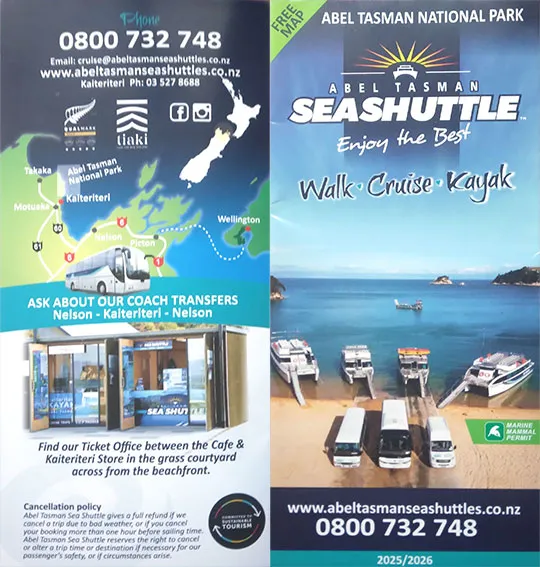 front cover of Abel Tasman Sea Shuttle brochure