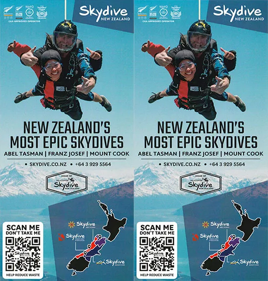 front cover of Skydive New Zealand brochure