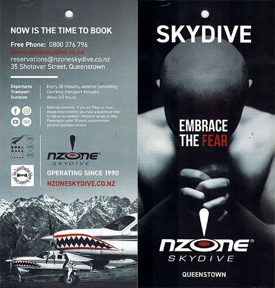 front cover of Skydive NZONE brochure
