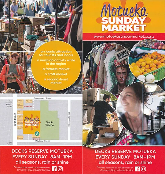 front cover of Motueka Sunday Market brochure