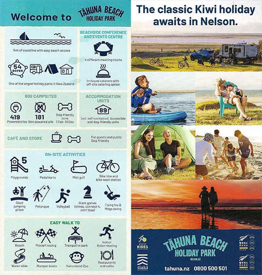 front cover of Tahuna Beach Holiday Park brochure