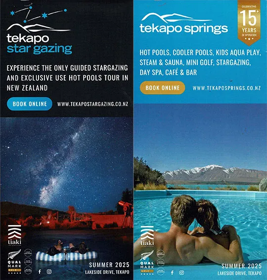 front cover of Tekapo Springs & star gazing brochure