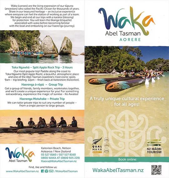 front cover of Waka Abel Tasman brochure