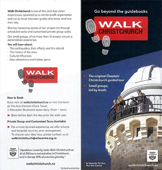 front cover of Guided Walk Christchurch brochure