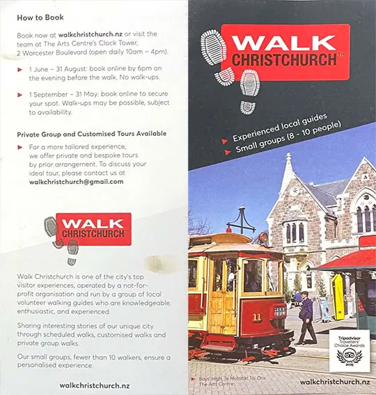 front cover of Guided Walk Christchurch brochure