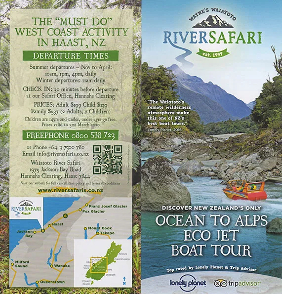 front cover of Waynes Waitoto River Safari brochure
